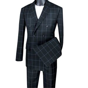 New Men’s Windowpane 2-Piece Suit – Modern Fit - Black